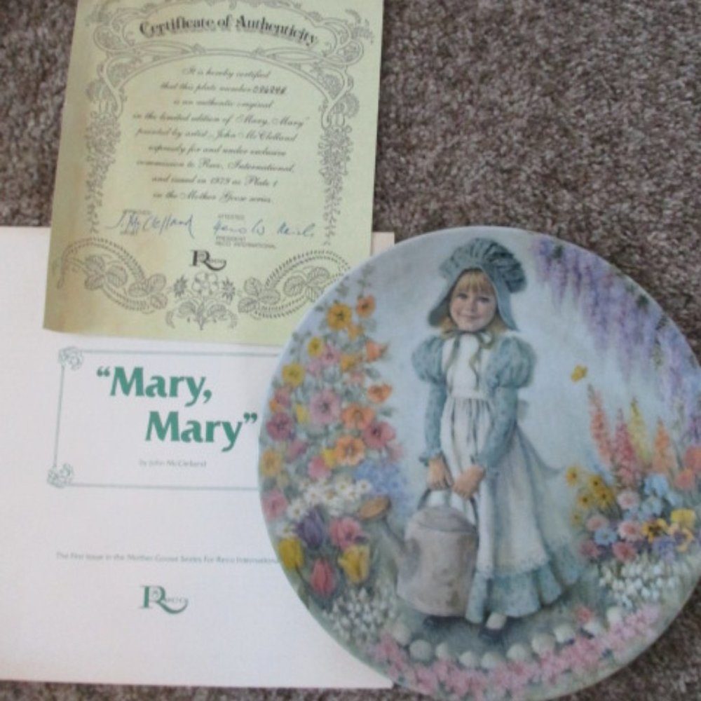 Mary Mary Mother Goose 1979 Reco Collectible Plate J. McClelland w/Box Certifica